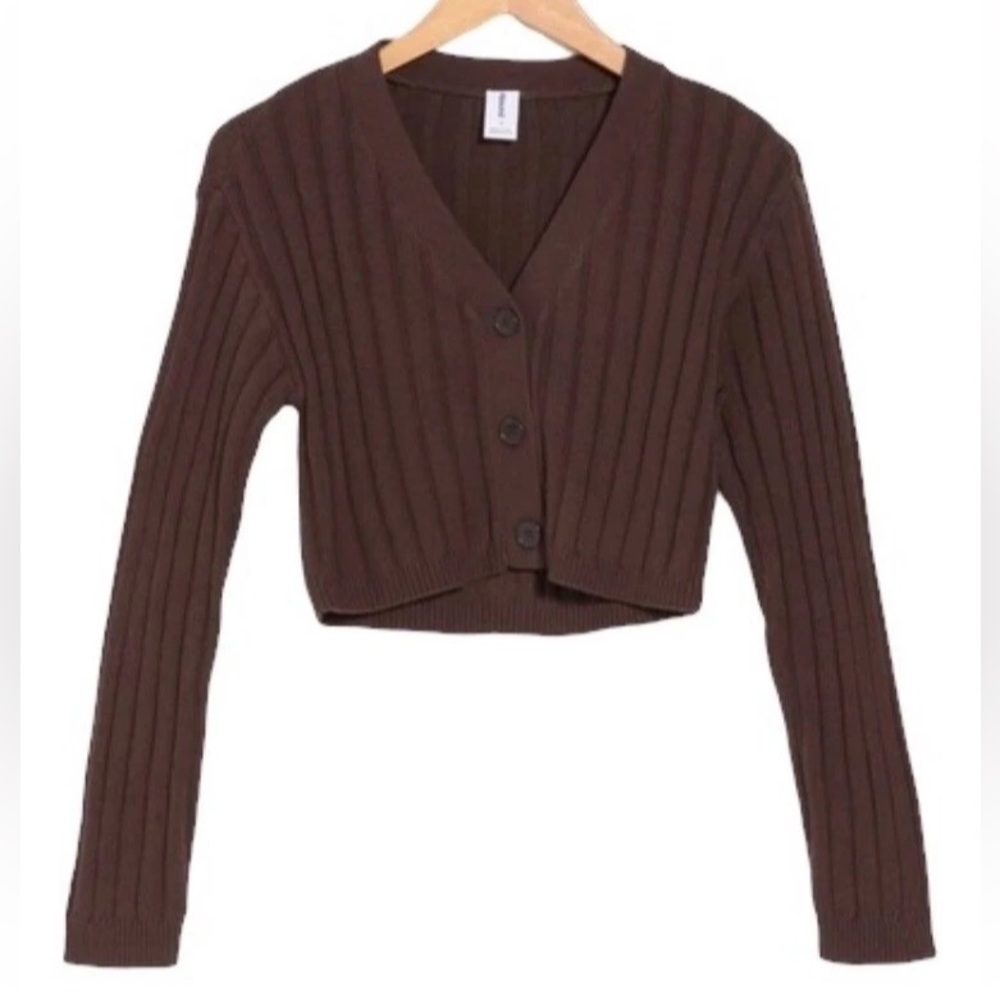 Abound-Long Sleeve Ribbed Cropped Cardigan-Women’s Size: 1X-Color: Brown-NEW!!